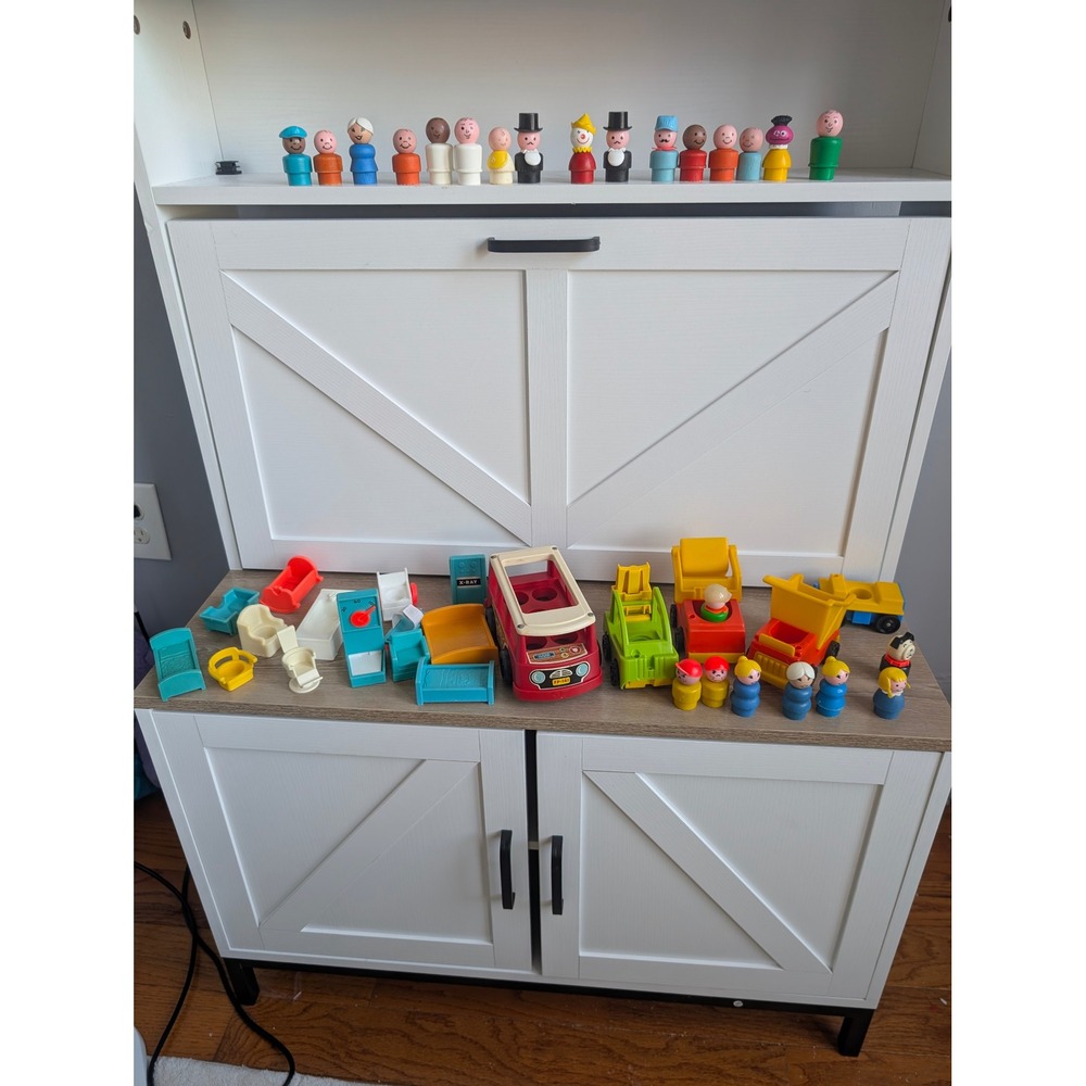 Vintage Fisher-Price Little People Lot with Hospital and Construction Toys